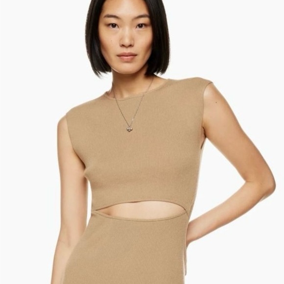 NWOT Wilfred Free Aritzia Ribbed Knit Bodycon Cut-Out Mini Dress Womens Small - Picture 2 of 8